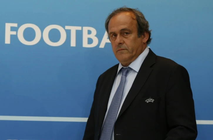 Le président déchu de l'UEFA Michel Platini, lors du tirage au sort de l'Europa League, le 28 août 2015 à Monaco