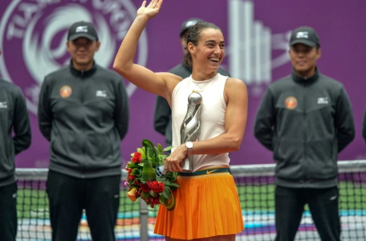 Le bonheur de la Français Caroline Garcia victorieuse du tournoi de Tianjin, le 14 octobre 2018