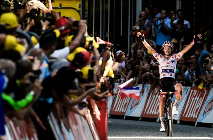 Le bonheur de Julian Alaphilippe, vainqueur de la 16e étape du Tour à Bagnères-de-Luchon, le 24 juillet 2018 