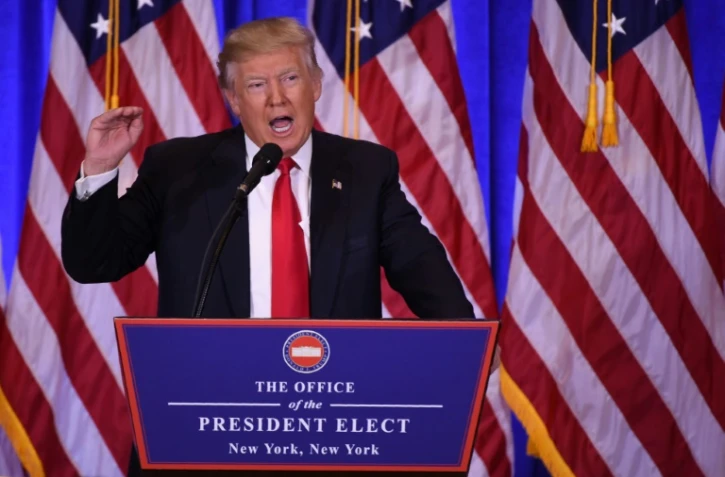 Le président américain élu Donald Trump lors d'une conférence de presse, le 11 janvier 2016 à New York