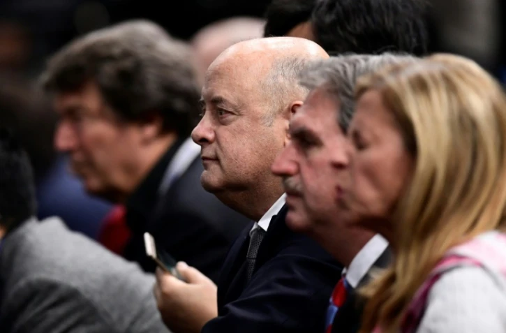 Bernard Giudicelli (c), alors secrétaire général de la FFT, suit la finale du tournoi de Paris, le 6 novembre 2016