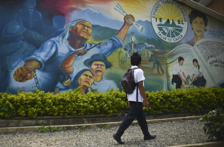 Un jeune garçon de l'ethnie Nasa sur le chemin de l'école à Tacueyo, en Colombie, le 16 mars 2016