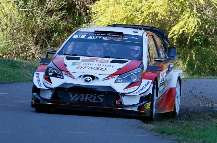 L'Estonien Ott Tänak au volant de sa Toyota lors du shakedown au Tour de Corse, le 28 mars 2019 à Sorbo-Ocagnano