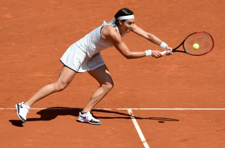 Caroline Garcia face à l'Espagnole Carla Suarez Navarro en quart de finale du Tournoi de Madrid, le 10 mai 2018
