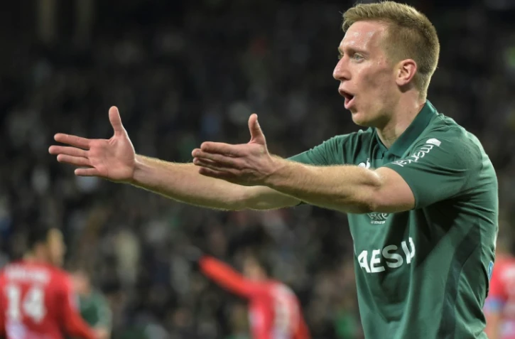 L'attaquant de Saint-Etienne Robert Beric buteur lors de la victoire à domicile sur Nîmes 2-1 en match décalé de la 30e journée le 1er avril 2019 