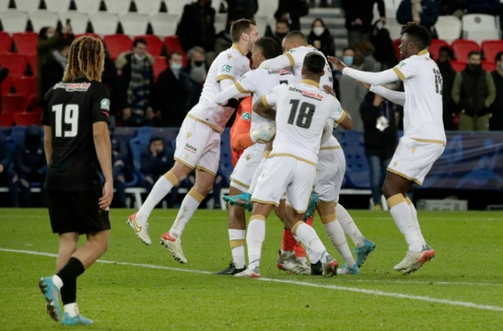Les Niçois qualifiés pour les quarts de finale de la Coupe de France au terme d'une séance de tirs au but au Parc des Princes, le 31 janvier 2022 