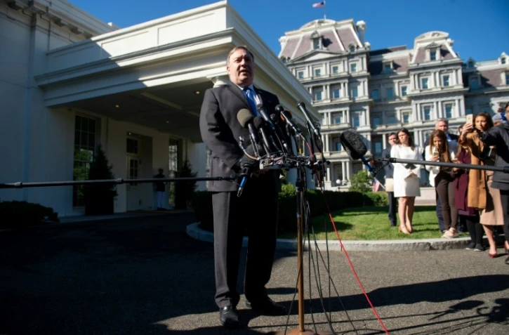 Mike Pompeo s'exprimant devant la presse à la Maison Blanche après sa rencontre avec Donald Trump le 18 octobre 2018