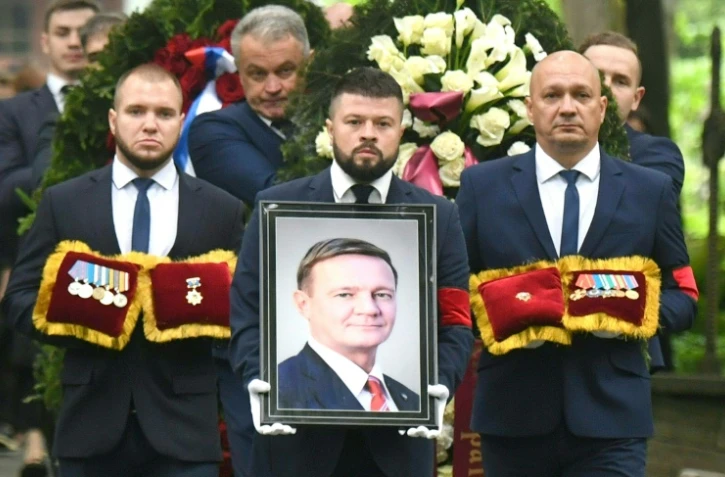 Les funérailles du ministre russe des Transports, Roman Starovoït, le 11 juillet 2025 à Saint-Pétersbourg