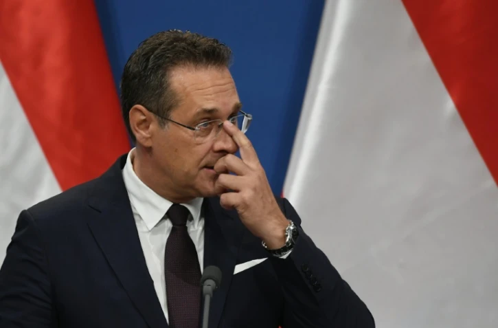 Heinz-Christian Strache, vice-chancelier d'Autriche et chef du Parti de la liberté d'Autriche (FPÖ, extrême droite), lors d'une conférence de presse à Budapest, le 6 mai 2019