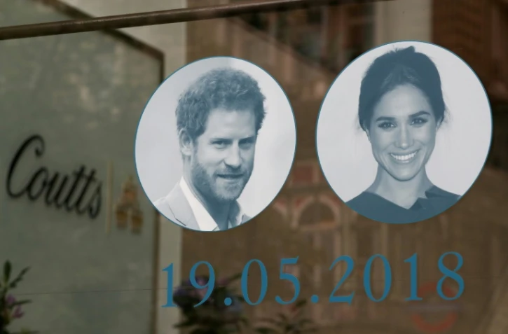 Une vitrine à Londres avant le mariage du prince Harry et de Maghan Markle, le 16 mai 2018