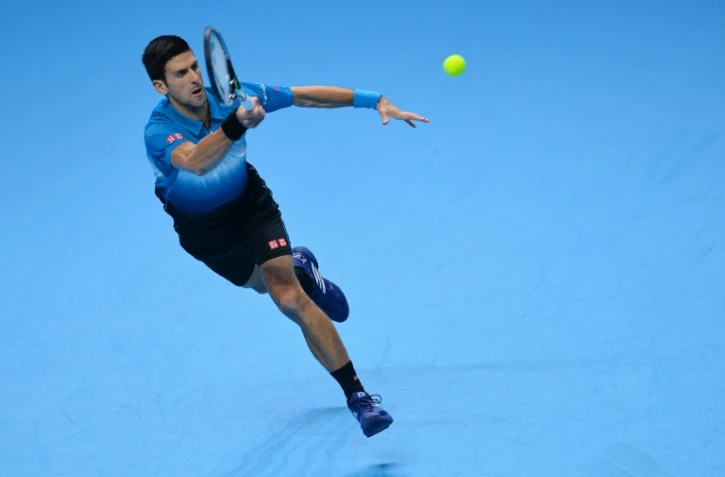 Novak Djokovic face au Tchèque Tomas Berdych au 
Masters final, le 19 novembre 2015 à Londres 