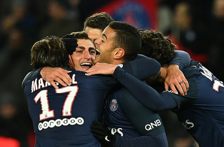 La joie des joueurs du PSG après le but de Marco Verrati face à Rennes, le 6 novembre 2016 au Parc des Princes