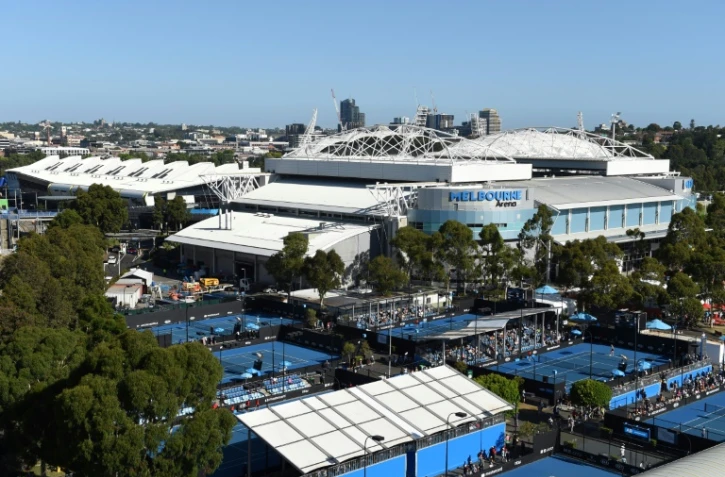 Vue générale des courts de tennis du Melbourne Park, le 19 janvier 2019  