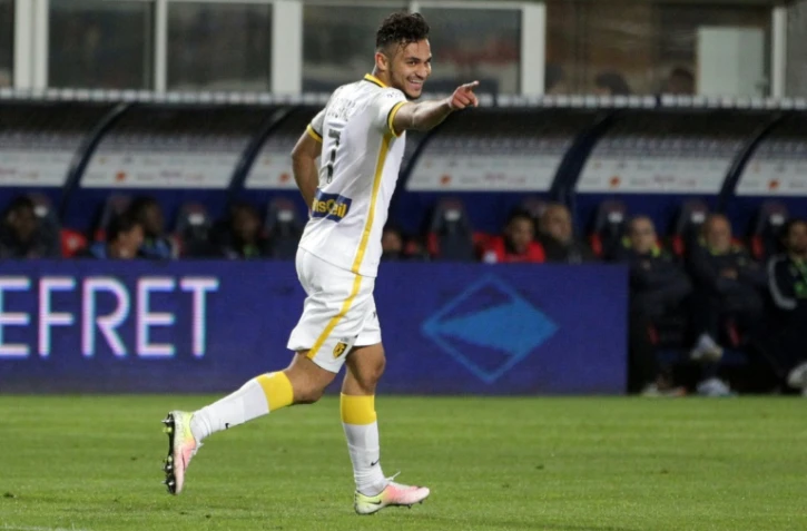 Sofiane Boufal célèbre un but pour Lille face àu Gazélec, le 16 avril 2016 à Ajaccio
