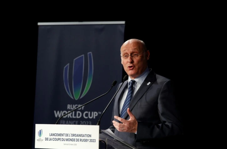 Le président de la Fédération française de rugby (FFR), Bernard Laporte, lors d'un discours au Stade de France, le 10 mars 2018