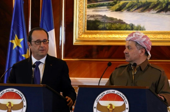 Le leader kurde iraquien Massud Barzani et le président Francois Hollande, à Arbil le 2 janvier 2017