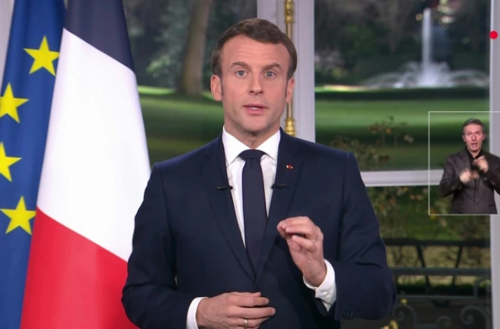 Capture d'écran du président Macron lors de ses voeux aux Français, le 31 décembre 2019 depuis l'Elysée