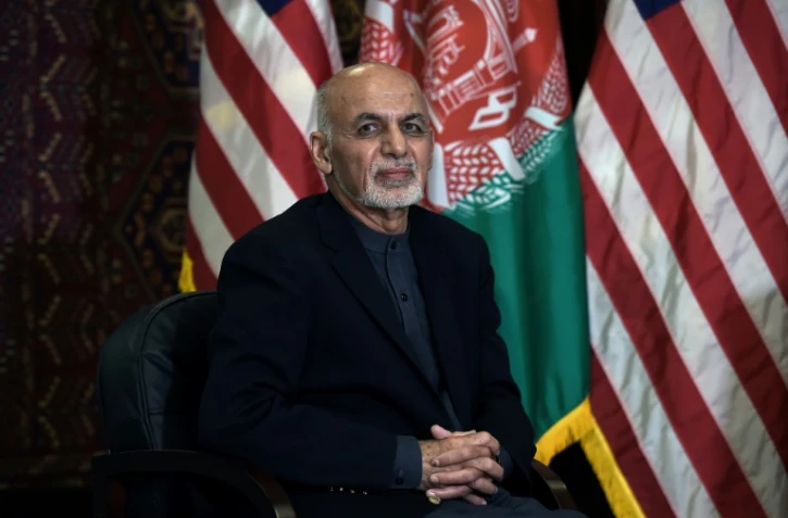 Le président afghan Ashraf Ghani lors d'une réunion avec Donald Trump sur la base militaire de Bagram, le 29 novembre 2019