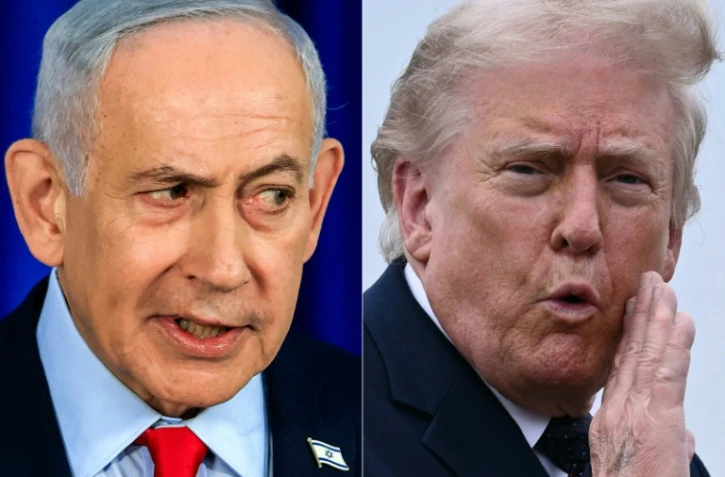 Cette image créée le 3 juin 2026 montre le Premier ministre israélien, Benjamin Netanyahu (G) à Jérusalem le 19 mars 2026 et le président américain Donald Trump dans le New Jersey le 22 mai 2026