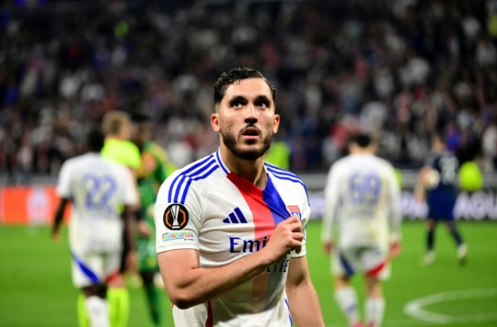 L'attaquant de Lyon Rayan Cherki après un but contre Manchester United en Ligue Europa, le 21 mai 2025 au Groupama Stadium