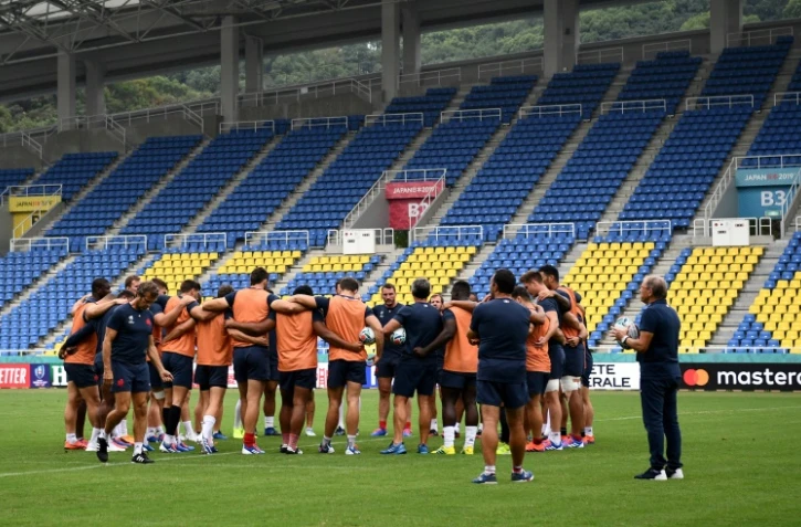 Des joueurs du XV de France lors d'un entraînement à Fukuoka au Japon, le 1er octobre 2019