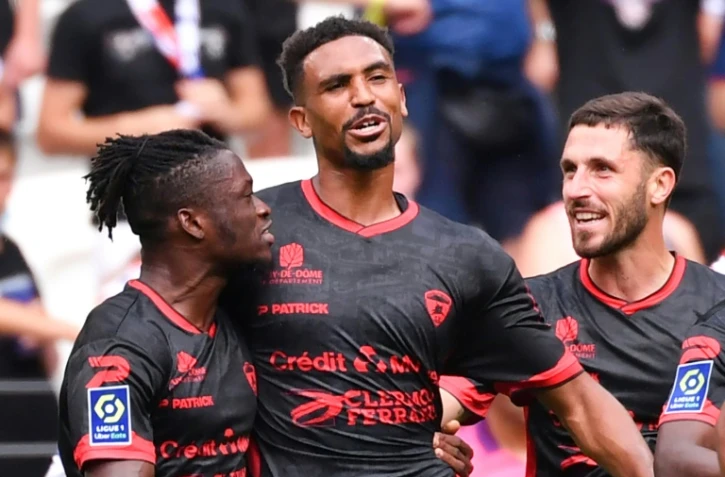 La joie des Clermontois après l'égalisation sur un csc face aux Lyonnais, le 22 août 2021 au Groupama Stadium