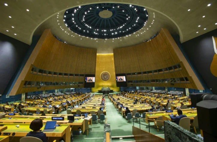 L'amphithéâtre de l'Assemblée générale de l'ONU le 25 septembre 2021 à New York.