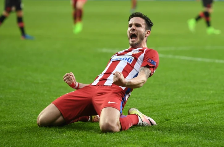 Le milieu de l'Atletico Madrid Saul Niguez ouvre le score face à Leverkusen en Ligue des champions, le 21 février 2017  à Leverkusen