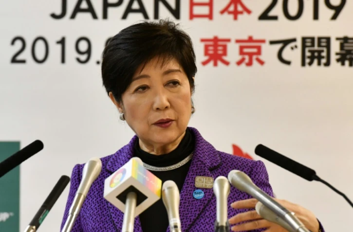La gouverneure de Tokyo, Yuriko Koike, en conférence de presse à l'issue d'une réunion avec des responsables olympiques et les organisateurs des JO-2020, le 1er novembre 2019
