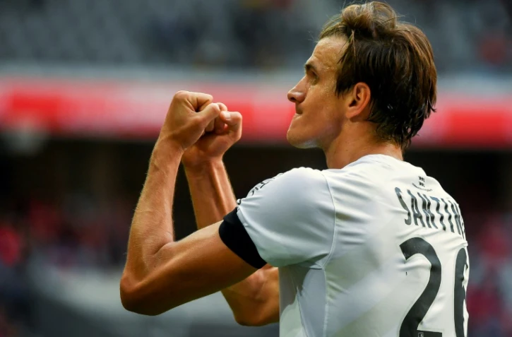 L'attaquant de Caen Ivan Santini exulte après avoir inscrit le second but contre Lille à Pierre-Mauroy, le 20 août 2017