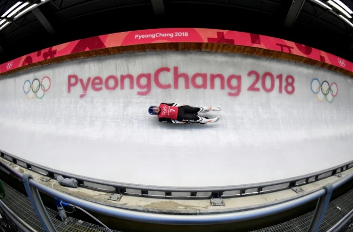 Lors de la séance d'entraînement sur la piste de luge des jeux Olympiques de Pyeongchang, le 8 février 2018