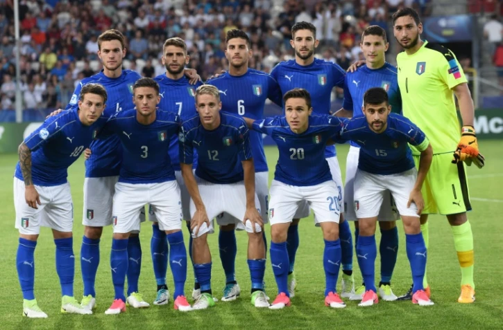 Les Espoirs italiens avant leur match contre l'Allemagne lors de l'Euro, le 24 juin 2017 à Cravovie