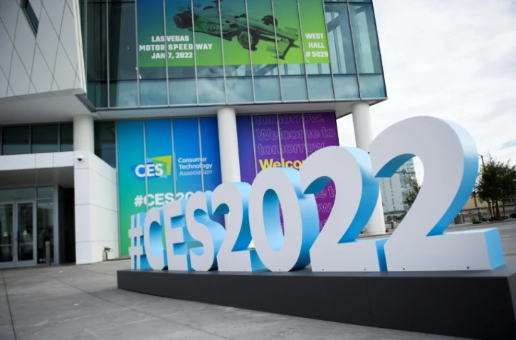 A l'entrée du salon annuel de l'électronique grand public (CES) de Las Vegas, le 3 janvier 2022
