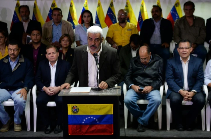 Angel Oropeza, le coordinateur du principal parti de l'opposition vénézuélienne, la MUD, lors d'une conférence de presse, le 21 février 2018 à Caracas