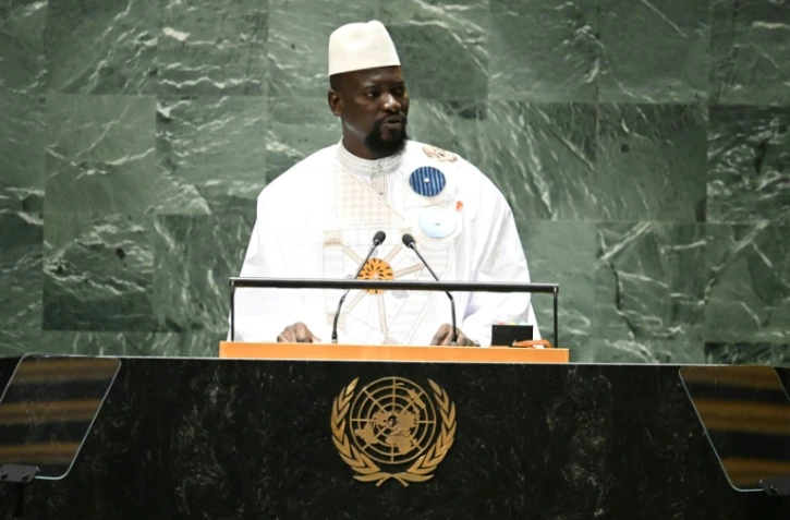 Le chef de la junte militaire au pouvoir en Guinée, Mamadi Doumbouya, s'adresse à la 78e Assemblée générale des Nations unies au siège de l'ONU à New York, le 21 septembre 2023
