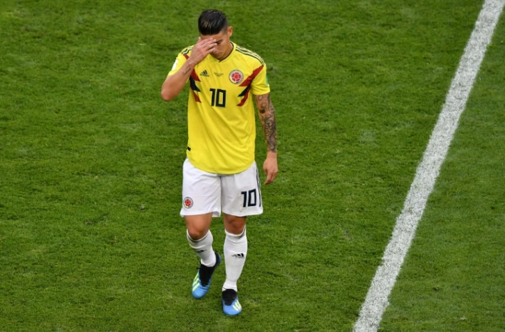 Le milieu de terrain colombien James Rodriguez sort sur blessure lors du match contre le Sénégal, le 28 juin 2018 à Samara