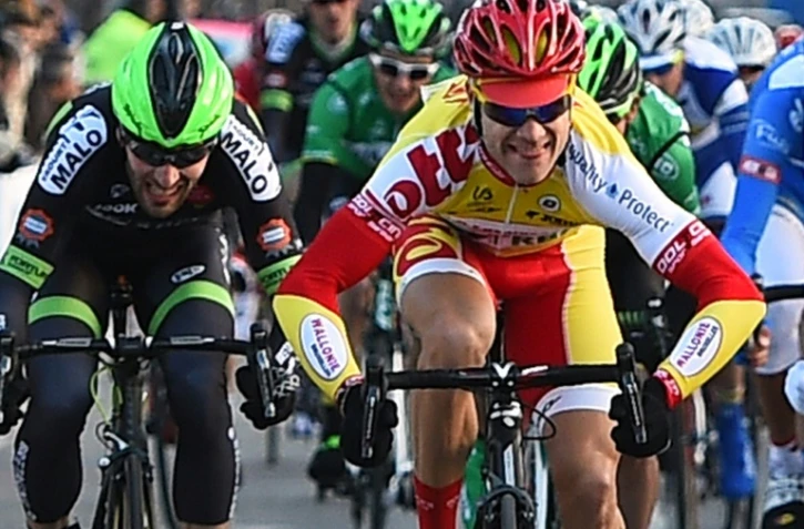 Le coureur cycliste belge Antoine Demoitié (Wallonie Bruxelles) (d) lors du Grand Prix La Marseillaise, le 1er février 2015 à Marseille