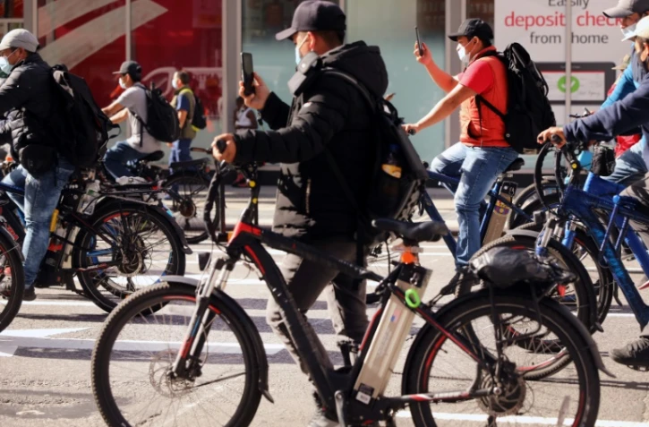 Manifestation de livreurs Ă New York, le 15 octobre 2020