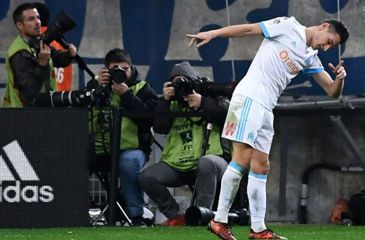 Le milieu de Marseille Florian Thauvin auteur d'un doublé face à Caen au Vélodrome, le 5 novembre 2017