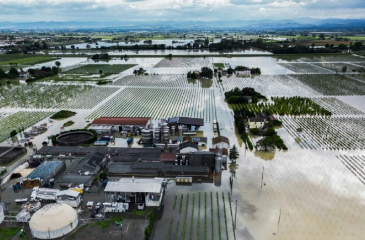 Vue aérienne des inondations à Lugo, dans la région d'Emilie-Romagne, le 18 mai 2023 dans le nord de l'Italie