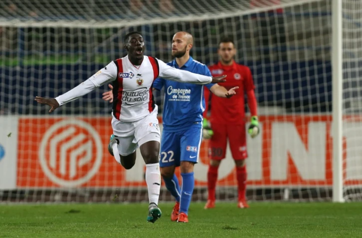 L'attaquant niçois Alexandre Mendy auteur d'un doublé contre Caen en 16e de finale de la Coupe de La Ligue, le 28 octobre 2015 à Caen