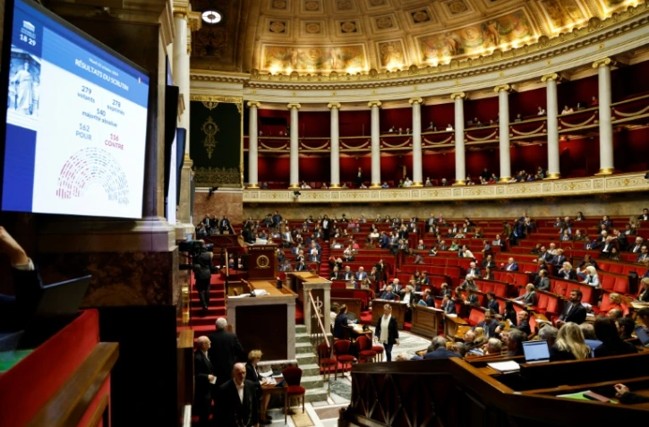 Vue générale de l'Assemblée nationale après que les députés ont voté lors d'une séance de débat sur le projet de budget 2025, à Paris, le 22 octobre 2024