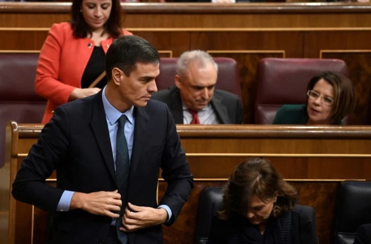 Le Premier ministre espagnol Pedro Sanchez quitte la Chambre des députés le 13 février 2019, après le rejet de son budget