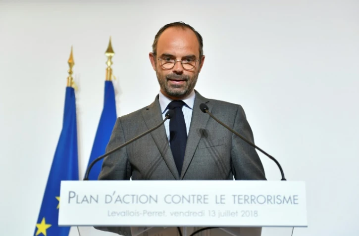 Le Premier ministre Edouard Philippe dévoile le contenu du nouveau plan d'action contre le terrorisme au siège de la DGSI le 13 juillet 2018 à Levallois-Perret