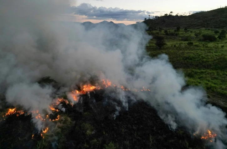 Un champ en feu à Sao Felix do Xingu, en Amazonie, dans le nord du Brésil, le 20 juin 2025