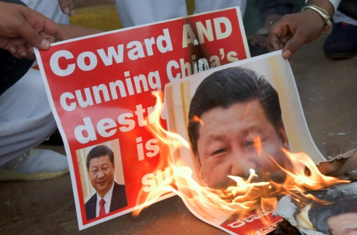 Manifestation contre le président chinois à Bangalore, le 17 juin 2020 après l'accorchage meurtrier qui a fait 20 morts parmi les soldats indiens