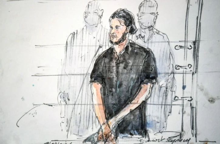 Croquis d'audience montrant Salah Abdeslam le 8 septembre 2021 devant la cour d'assises spéciale, à l'ouverture du procès des attentats du 13 novembre 2015