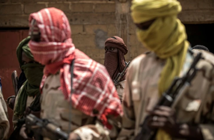 Un groupe de miliciens peuls au camp de démobilisation de Sévaré, dans le centre du Mali, le 6 juillet 2019