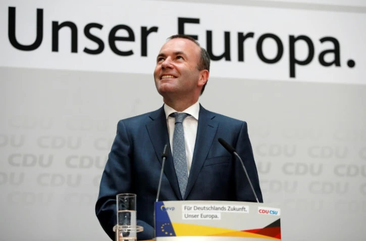 Manfred Weber (chef de file du Parti populaire européen (PPE), s'exprime après les premiers résultats des élections européennes, le 26 mai 2019 à Berlin