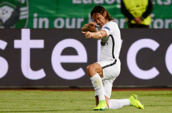 L'attaquant du PSG Edinson Cavani fĂŞte un but face Ă Ludogorets, le 28 septembre 2016 Ă Sofia